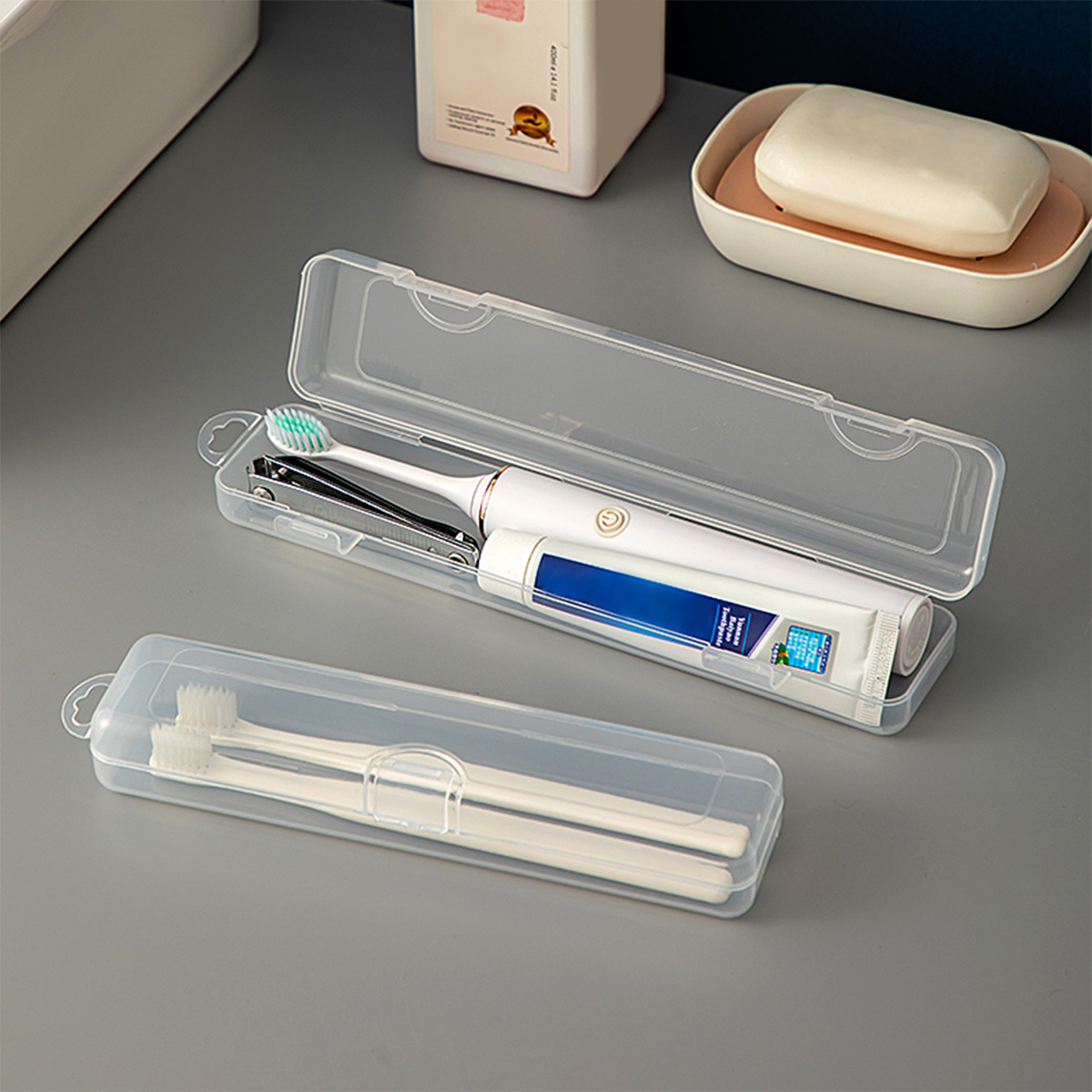 Food Storage Organiser - WORTHBUY Caja organizadora transparente para cepillo