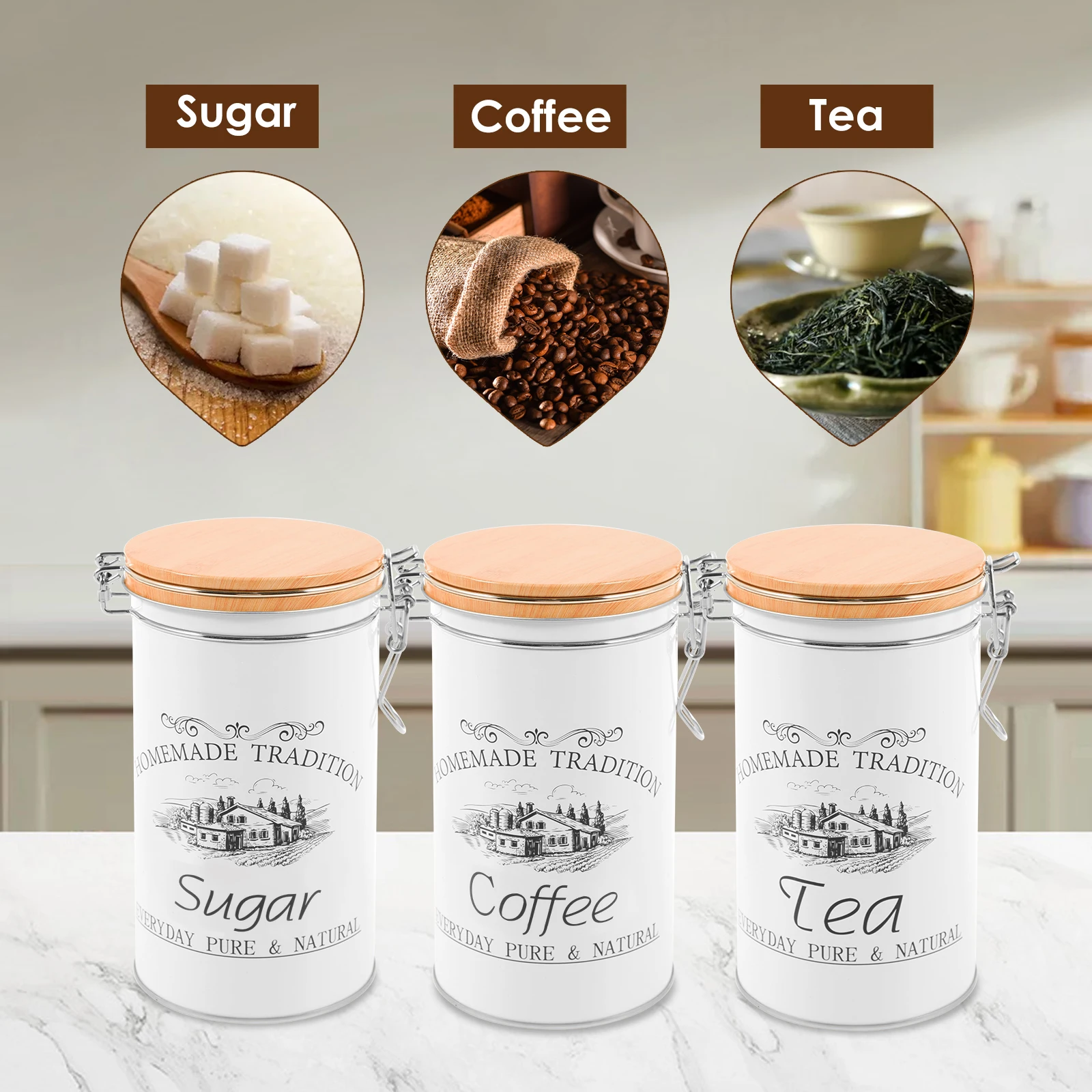 3 unids/set de botes de azúcar - Food Storage Jar Set reseña y precio